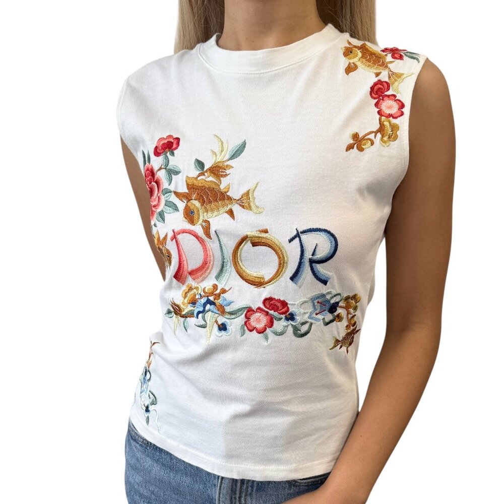 Christian Dior Vintage 2002 Goldfish Floral Embroidery Tank Top #38 [106424]